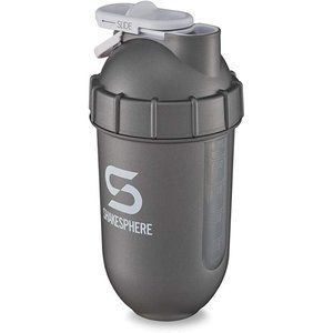 Shakesphere Protein Shaker Bottle Smoothie Cup Clear Window Gun Metal 24 Ounces